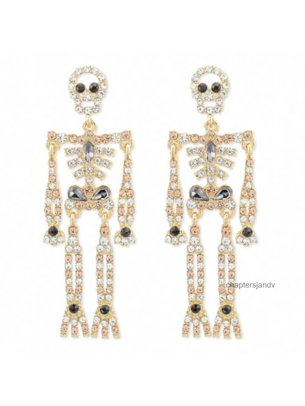 Rhinestone Skeleton Dangle Earrings Halloween Gothic Jewelry